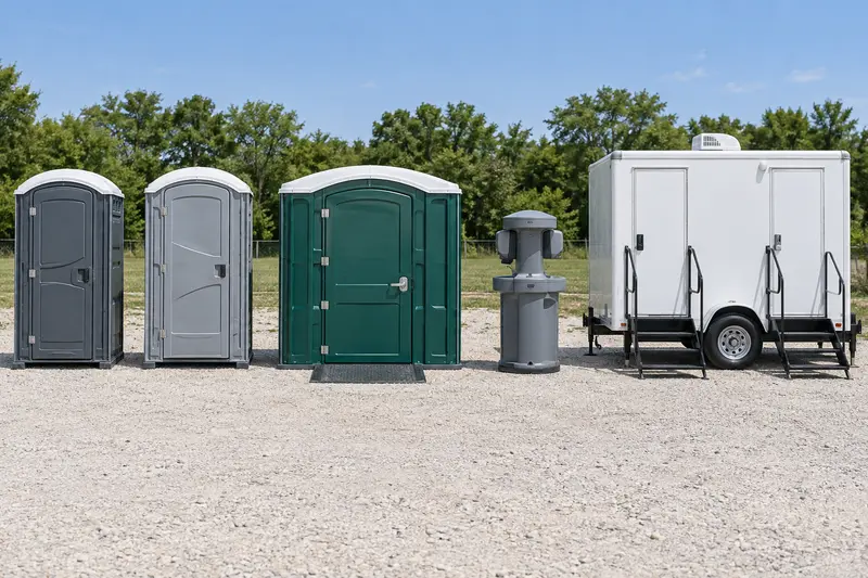 Portable toilets, accessible equipment, a handwashing station and restroom trailer